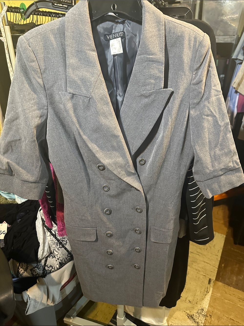 VENUS Gray Double-Breasted Short-Sleeve Blazer Dress 4